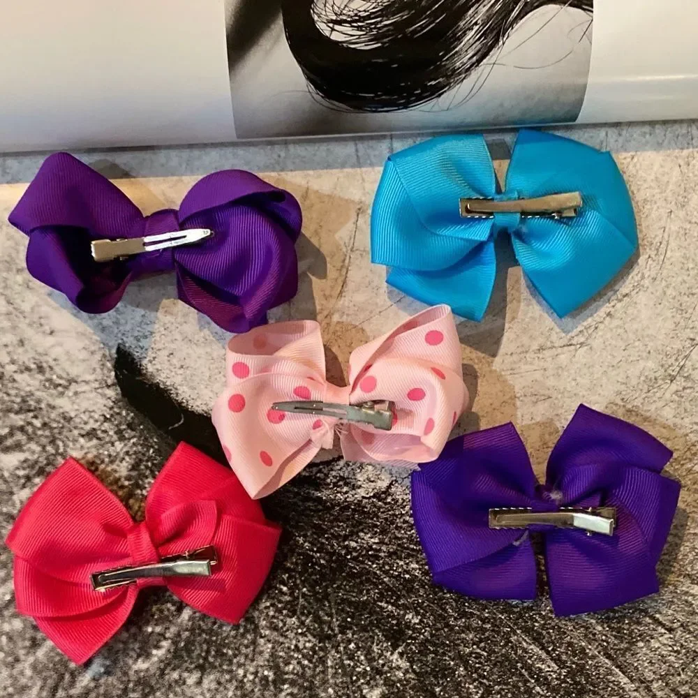 🌴 New Large 4” Grossgrain Bow - Fuscia, Dark Purple, Pink Dot